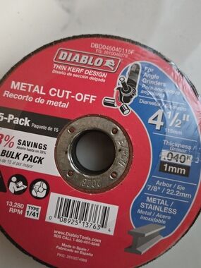 Diablo Metal Cut-Off Wheel 4 1/2" Red